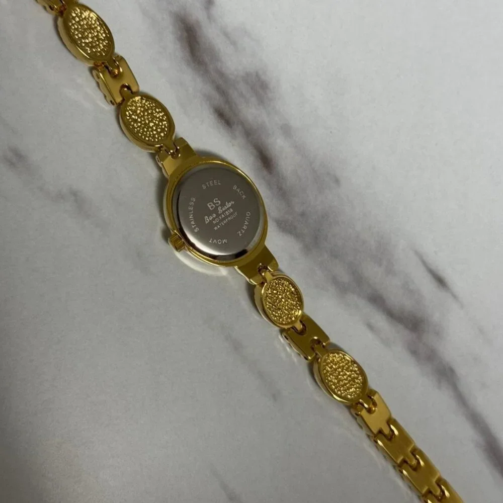 SKU:0449 Gold white watch‎ brown natural stones + in gift bag Stainless steel
